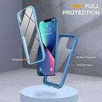 Miracase Compatible with iPhone 13 case 6.1 inch, 2023 Upgrade Full-Body Glass Clear Case Bumper Case with Built-in 9H Tempered Glass Screen Protector for iPhone 13 (Capri Blu)