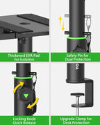 Set of 2 Dual Side Clamping Studio Monitor Stands Short Desktop Clamp Speaker Stands Height Adjustable Extendable Top Plate Mounted by Screws