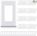 ELEGRP 1-Gang Screwless Decorator Wall Plates, Standard Size Unbreakable Thermoplastic Faceplate Cover for Decorator Receptacle Outlet Switch, UL Listed (100 Pack, Glossy White)