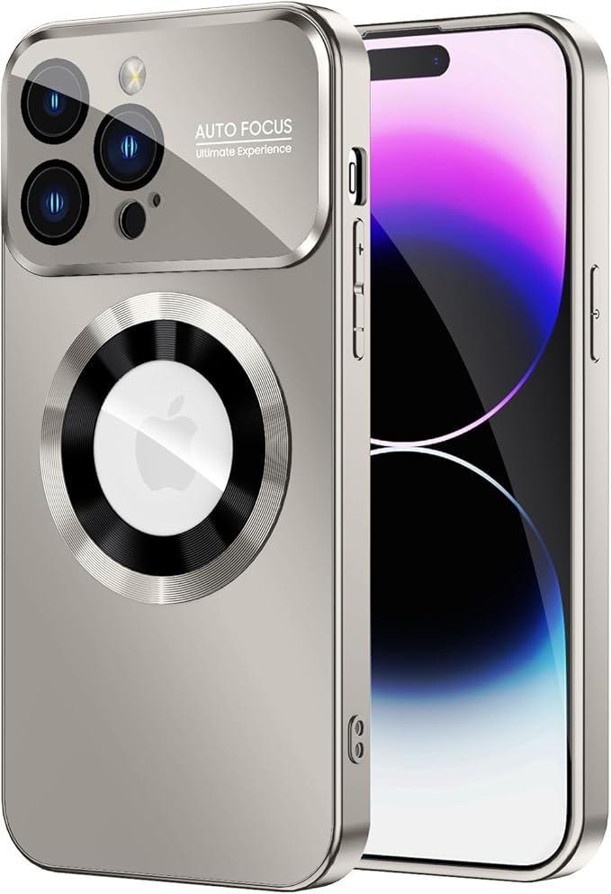 Magnetic for iPhone 14 Pro Max Case, Compatible with MagSafe, Built-in Camera Lens Protector, Logo View, Military Grade Drop Proof Phone Case Cover, Titanium Gray