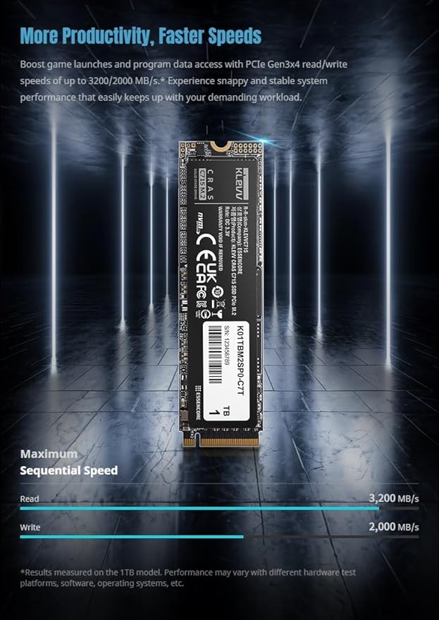 KLEVV CRAS C715 256GB M.2 2280 NVMe PCIe Gen3x4 Laptop & Desktop, up to 3000MB/s (K256GM2SP0-C7T)