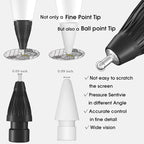 Upgraded Pencil Tips fits for Apple 2nd 1st Gen USB-C iPad Pro Pencil,No Wear Out Fine Point Apple Pen Tip &Noiseless Friction Nib Covers Set, Make iPencil 1 / Pencil 2 Work Like a Charm,Black
