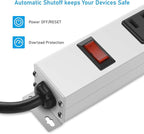 JUNNUJ Metal 8 Outlet Power Strip, Mountable Heavy Duty Power Strip, 1200J Surge Protector Wall Mount Screws Outlet with Switch, Gaming Desk Strips Wide Spaced 15A 125V 1875W, 6 FT 14AWG Power Cord