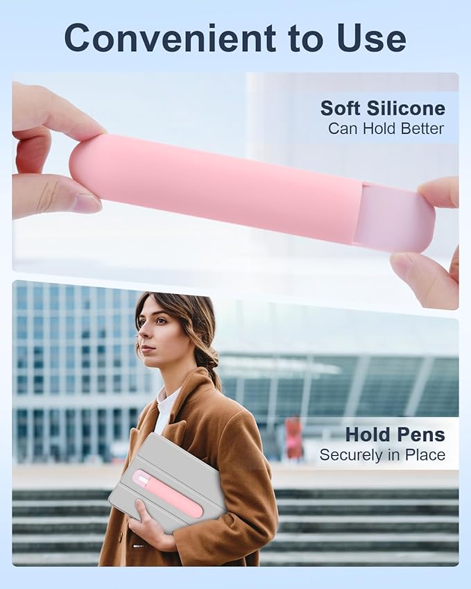 eZAKKA Silicone Pencil Holder For Most Pens,Pencils, 7.8 inch Self-Adhesive Stick To Notebooks,Diary, Desks,Tablet, Pink, 1 Pack