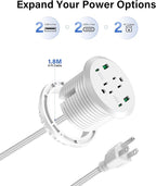 Desktop Power Grommet,40W Fast Charging Station,2 AC Outlets,4 USB Ports,Flush Mount Power Grommet 3-inch Hole,2 PD 20W USB C Ports