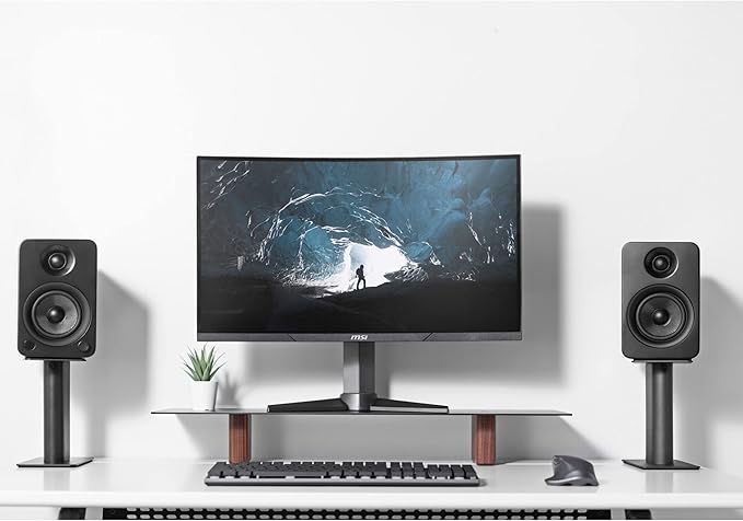 Kanto SP9 Rising Desktop Speaker Stands for Small/Medium Bookshelf Speakers & Compact/Mid-Size 2”-4” Studio Monitors | 8.3" Tall | Black | Pair