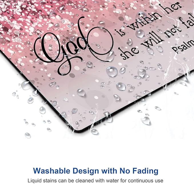 Hokafenle Mouse Pad, Psalm 46:5 God is Within Her, She Will not Fall - Bible Verse Pink Glitter Pattern Mouse Pad for Women, Square Waterproof Non-Slip Rubber Base Mousepad for Office Laptop