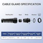 Strain Relief Cord Connector,LISTENJIALE 5Pcs NPT 1/2" Waterproof Cable Gland Flex Spiral Strain Relief Adjustable 6-12mm Cable Connector Nylon Joint with Gaskets(Black)