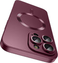 Magnetic for iPhone 15 Pro Max Case [Compatible with MagSafe][Built-in Camera Lens Protector] Slim Soft Silicone Bumper Shockproof Metallic Luster Phone Case (Burgundy)