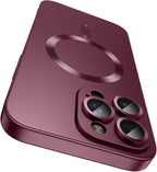 Magnetic for iPhone 15 Pro Max Case [Compatible with MagSafe][Built-in Camera Lens Protector] Slim Soft Silicone Bumper Shockproof Metallic Luster Phone Case (Burgundy)