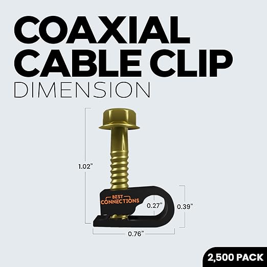 BEST CONNECTIONS Coaxial Cable Clips with Pre-Inserted Screw (2,500 Pack) – Black Single Cable Mounting Clamps for Coax Cable (RG6, RG59) and Ethernet Cable – Cord Fastener/Strain Relief Clip
