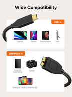 CableCreation 2FT USB C to Micro B Cable,10Gbps Speed External Hard Drive Braided,USB 3.1 Type C to Micro B Work for iPhone 15/16,Seagate WD Westgate My Passport,MacBook Pro/Air, iPad/Tablet,Black