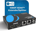 OREI 1X2 HDMI Extender Splitter Over Single CAT6/7 Cable Uncompressed 1080P with EDID - Up to 132 Ft - Loop Out - Low Latency - 1 Input 2 Output 2 Channel Transmission