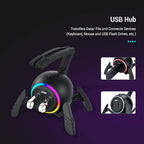 KIWIFOTOS Mouse Bungee RGB Gaming Mouse Cord Holder Controller, Upgraded Flexible Cable Management Smart RGB LED Lights 2 Port USB Hub & 1 Type-C, Spider Mouse Wire Holder