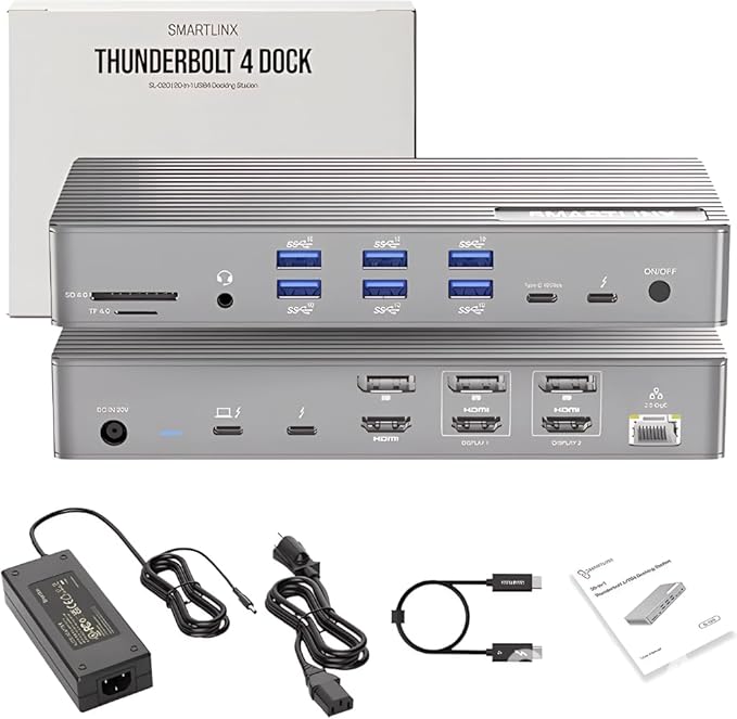 Thunderbolt 4 Dock with DisplayLink - USB-C/A MacBook Docking Station, Chrome, Windows 10/11 Compatible - 21 Ports, Dual/Triple/Quad/5 Monitor Support - 40Gbps, 150W Charging, 8K/4K Display