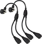 Power Extension Cord Y Splitter - 1FT Right Angled Type Flat Plug NEMA 5-15P 1 to 2 Way Outlet NEMA 5-15R SJT 16AWG 3 Prong Low Profile Black AC Power Cable Wire Extender for Home Office (2-Pack)