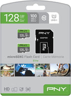 PNY 128GB Elite Class 10 U1 microSDXC Flash Memory Card - 100MB/s, Class 10, U1, Full HD, UHS-I, Micro SD (Pack of 2)