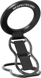 RESPECTED-BRO-Magnetic-Phone-Grip-Stand-with-Finger-Strap, 4-in-1 Magnetic Ring Holder, Kickstand and Elastic Strap for Smartphones, Universal Fit for iPhone, Android, and Cases (Black)