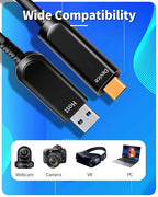 Fiber Optic USB A to USB C Cable(50ft),High Speed 10Gbps USB 3.2 Gen2 Active Optical Cable for VR, Webcam, Laptop,Camera,Projector etc,Grey