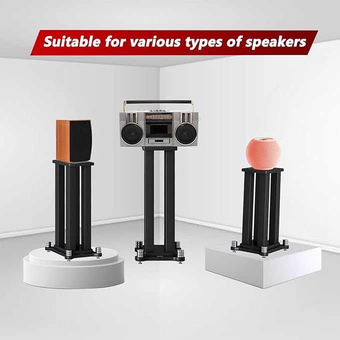 A Pair of Universal Speaker Stands, Heavy Duty Speaker Stands Holds Bookshelf Speaker Satellite Speaker Large Speaker, Vibration-Absorbing MDF Design, Holds 88lbs Speaker (Teak, 40cm/15.7in)