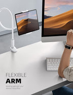 Lamicall Gooseneck Tablet Mount Holder for Bed Flexible Tablet Arm Clamp for Bed Compatible with Pad Pro 10.5, Air 9.7, Mini 7.9, Galaxy Tabs, Switch, More 4.7-11" Device - White