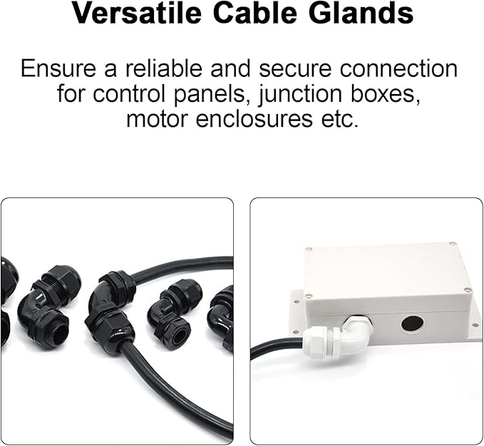 LeMotech M20 Cable Gland, 90 Degree Adjustable 9-14mm Strain Relief, Cord Connectors Nylon Joints with Gaskets, 6 Pcs, Black