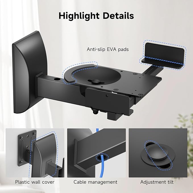 suptek Large Dual Side Clamping Bookshelf Speaker Wall Mounting Bracket for Large Surrounding Sound Speakers, Hold up to 66lbs Black SPM201XL