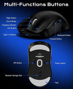 VGN F1 Pro Max Lightspeed Wireless Gaming Mouse with Dual-Mode 2.4G/Type-C Wired - 25K Sensor - 26,000 DPI - 55g Lightweight - 6 Programmable Buttons - Up to 200h Battery Life for PC/Mac- Black