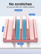 Vaydeer Vertical Laptop Stand for Desk, Dual Slots Plastic Laptop Holder with Space Saving 4-in-1 Design, Adjustable Laptop Stand Supports MacBook, Chromebook, Surface, Dell (Pink)