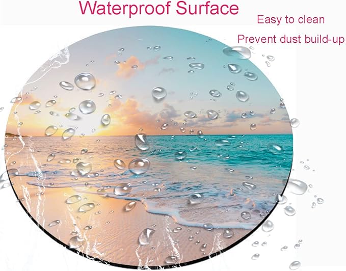 Round Mouse Pad, Beach Customized Premium-Textured Mouse Mat, Washable Mousepads with Lycra Cloth, Non-Slip Rubber Base Small Mousepad, 7.9×7.9×0.12 inches (Beach)