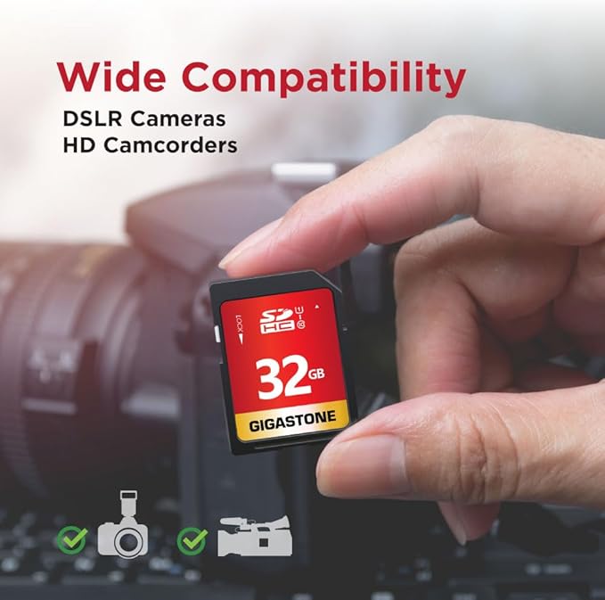 GIGASTONE 32GB SD Card 5 Pack UHS-I U1 Class 10 SDHC Memory Card Full HD Video Compatible with Canon Digital Camera, SPYPOINT TACTACAM Trail Camera, with 5 Mini Cases
