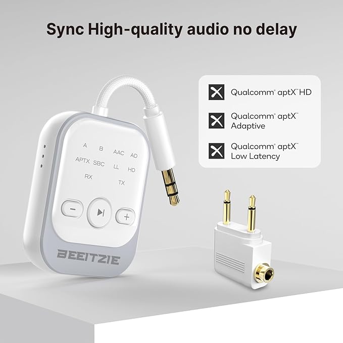 Ultra Bluetooth 5.4 Transmitter & Receiver,2-in-1 Wireless Audio Transmitter for TV/PC/Airplane, Dual Pairing for AirPods/Headphones, AptX LL& HD, Aux for Home/Car Stereo & Speakers