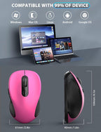 Trueque Wireless Mouse for Laptop, 2.4GHz Ergonomic Computer Mouse with Back & Forward Buttons, 3 Adjustable DPI Levels, 6 Buttons, Optical USB Cordless Mice for Windows MacBook PC (Fuchsia)