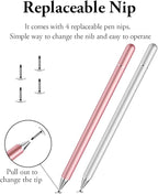 Stylus Pen for iPad, LUNTAK Stylus Pens for Apple/iPhone/Ipad pro/Mini/Air/Android/Microsoft/Surface All Capacitive Touch Screens Universal with 4 Replacement Tips (2 Pcs, Pink and Silver)