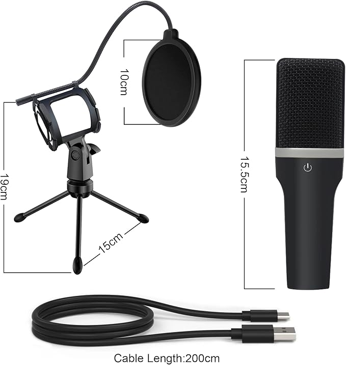 USB Gaming Microphone, Condenser Microphone, Podcast Microphone for PC, Plug & Play, Cardioid Polar Pattern, One-Touch Mute, for Streaming, Podcast, YouTube Videos