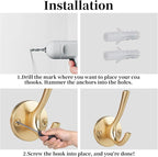 4 Packs Gold Coat Hooks, Silver Robe Hook, Decorative Towel Hooks, Heavy Duty Double Prong Wall Hooks, Metal Closet Hooks, Hat Hooks for Hanging for Bathroom, Kitchen and Office