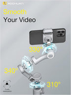 Professional Gimbal Stabilizer for Smartphone w/Wireless Charging OLED Display LED Light Focus Wheel, 3-Axis Phone Gimbal Stabilizer for iPhone 15 14 13 12 Pro/Max/Xs Galaxy S23-AOCHUAN Smart X Pro