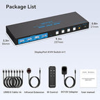 8K@60Hz DisplayPort KVM Switch 4 Computers 1 Monitor USB3.0 4K120Hz 4 Ports DP KVM Switches 4 in 1 Out for 4 Computers Share 1 Monitor and Keyboard Mouse etc. with 4 USB Cable and Controller