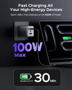 100W USB C Charger Block, 3-Port Compact Foldable Power Adapter USB Wall Charger for MacBook Pro/Air, Dell XPS, iPad Pro, iPhone Series, Galaxy S25/S24, and More (Black)