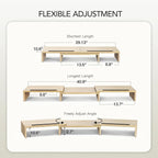 AMERIERGO Dual Monitor Stand Riser- 3 Shelf Screen Stand with Adjustable Length and Angle, 2 Extra Functional Slot Desktop Organizer Stand for PC, Computer, Laptop (Light Wood)