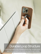 Heesch Magnetic Ring for Phone Case Loopy Brown Phone Grip Strap Holder for Back of Phone Finger Loop Grip for Hand Tortoise Shell Magsafe Grip for iPhone 16 Pro Max/15/14/13/12 Series Mag Safe Case