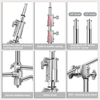 Heavy Duty C Stand with Boom Arm, Stainless Steel Heavy Duty Photography Light Stand, Adjustable Height 4.9ft-10.8ft, with 4.1ft Holding Arm, for Reflector, Umbrella, Softbox, Monolight