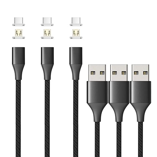 NetDot Gen10 2in1 Nylon Braided Magnetic Charging Cable Fast Charging and Data Transfer for Micro USB and USB C Android Smartphones (3.3ft / 3 Pack, Black)