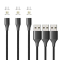 NetDot Gen10 2in1 Nylon Braided Magnetic Charging Cable Fast Charging and Data Transfer for Micro USB and USB C Android Smartphones (3.3ft / 3 Pack, Black)