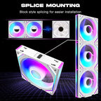 Jungle Leopard Interstellar V2 120mm PC Reverse Blade Case Fan Infinity Mirror Module Daisy-Chain ARGB Fan Triple Pack with Controller Suitable for Computer Case & 360mm AIO Cooler(White-3pack)