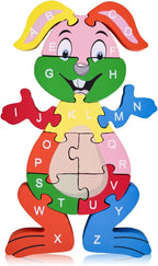 LovesTown Rooster Wooden Puzzles for Toddlers, Montessori ABC Learning Toys for Kids Ages 3-6, 26 Letters, Colorful Educational GIFS