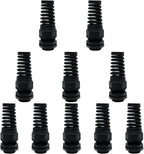 LeMotech 10Pcs NPT 3/4" IP68 Waterproof Cable Gland Flex Spiral Strain Relief Black Nylon Joint with Gaskets for 12.5-18mm Wire Thread