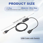 MECCANIXITY USB Extension Cable with ON/Off Button Switch 1m USB Male to Female Extension Cord for Desk Lamp Fan LED Light Strip Black Pack of 1