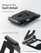 Nulaxy Aluminum Dual Foldable iPad Stand, Fully Adjustable Desktop Tablet Holder, Tablet Accessories for Office Kindle Compatible with Mobile Devices iPad Pro/Air/Mini, iPhone Pro/Max/Plus, Black