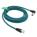 M12 GigE Ethernet Network Cable CAT7e for Cognex Baumer Sensor Barcode Reader Camera Network PC Switch, Right Angle 90-Degree 8 Pin X-Coded to RJ45 50M